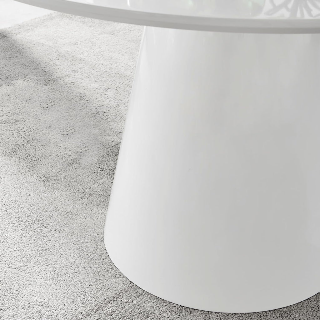 Palma White High Gloss Round Dining Table - Modern Pedestal Base - Contemporary 4 - 6 Seater Kitchen or Dining Room