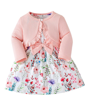Toddler Baby Girls Dress and Cotton Cardigan Set for Pink