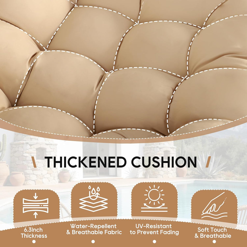 Oversized Outdoor Papasan Rocking Chair with Thick Cushion, Modern Egg Style Patio Rocker, Comfy Deep Seat Lounge