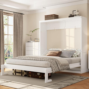 Murphy Bed Full,Murphy Bed with Legs,can be Folded,Wall Bedframe w/Wood Slat Support,No Box Spring Needed,for Bedroom