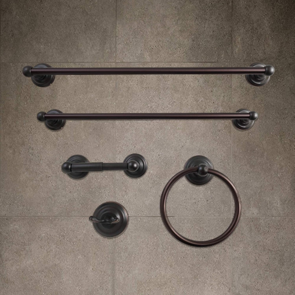Bathroom Accessories Set, Bath Hardware, Includes Robe Hook, Toilet Paper Holder, Towel Ring, 18" & 24" Towel Bar
