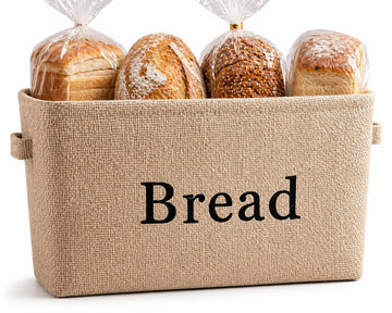 Bread Storage Bin- Burlap basket for keeping Bread, Rolls and other items Counter or Pantry