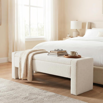 Storage Bench, 46' Bed Upholstered Storage Ottoman Bench, Beige | Versatile Storage Solution, Skin‐Friendly Comfort