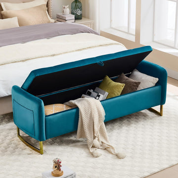 Storage Bench, 65 Inch End of Bed Bench Vintage Green