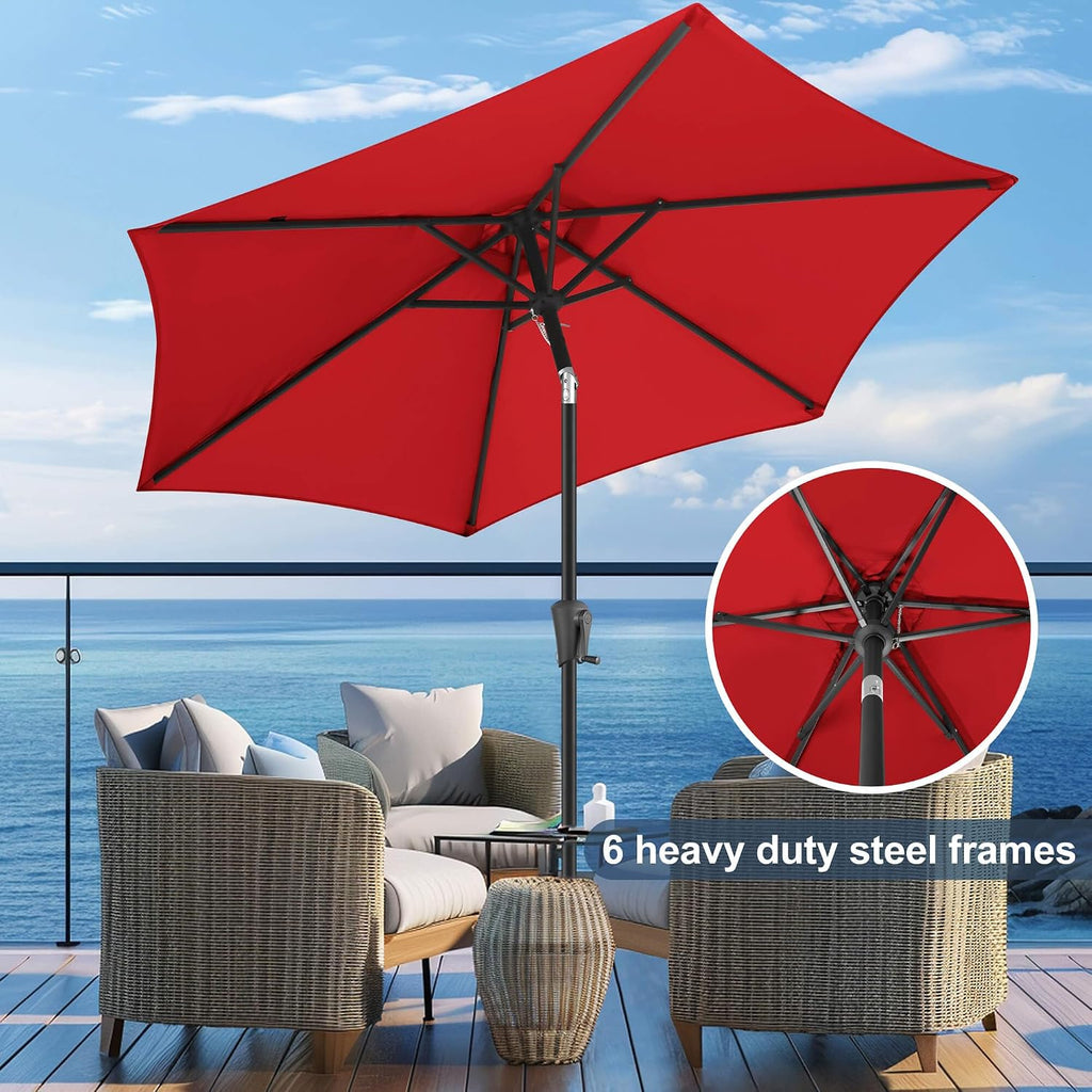 9ft Patio Umbrella Outdoor - Table Umbrella with Push Button Tilt and Crank, UV Protection, 6 Sturdy Ribs