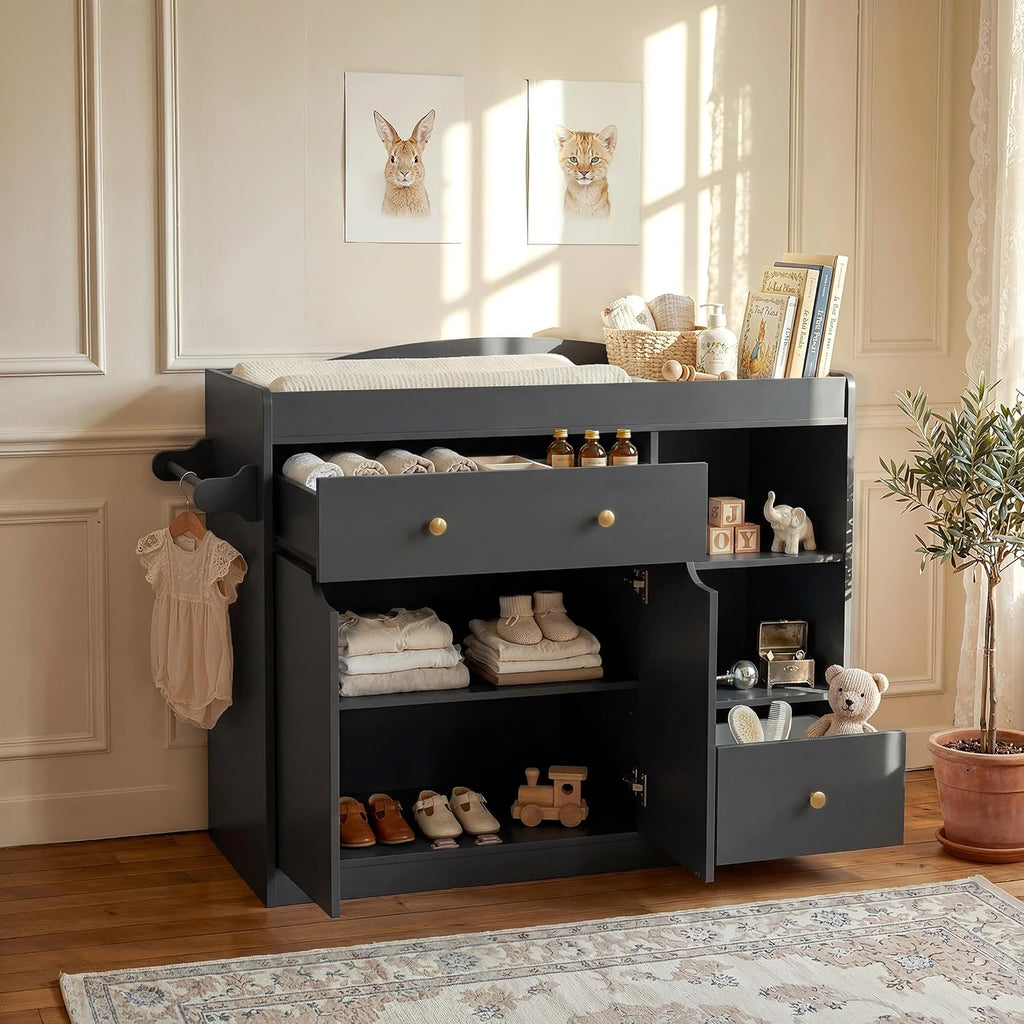 Baby Dresser Baby Changing Table,Nursery Dresser for 2 Drawers & 2 Open Drawers Easy to Reach Items,Spacious Open