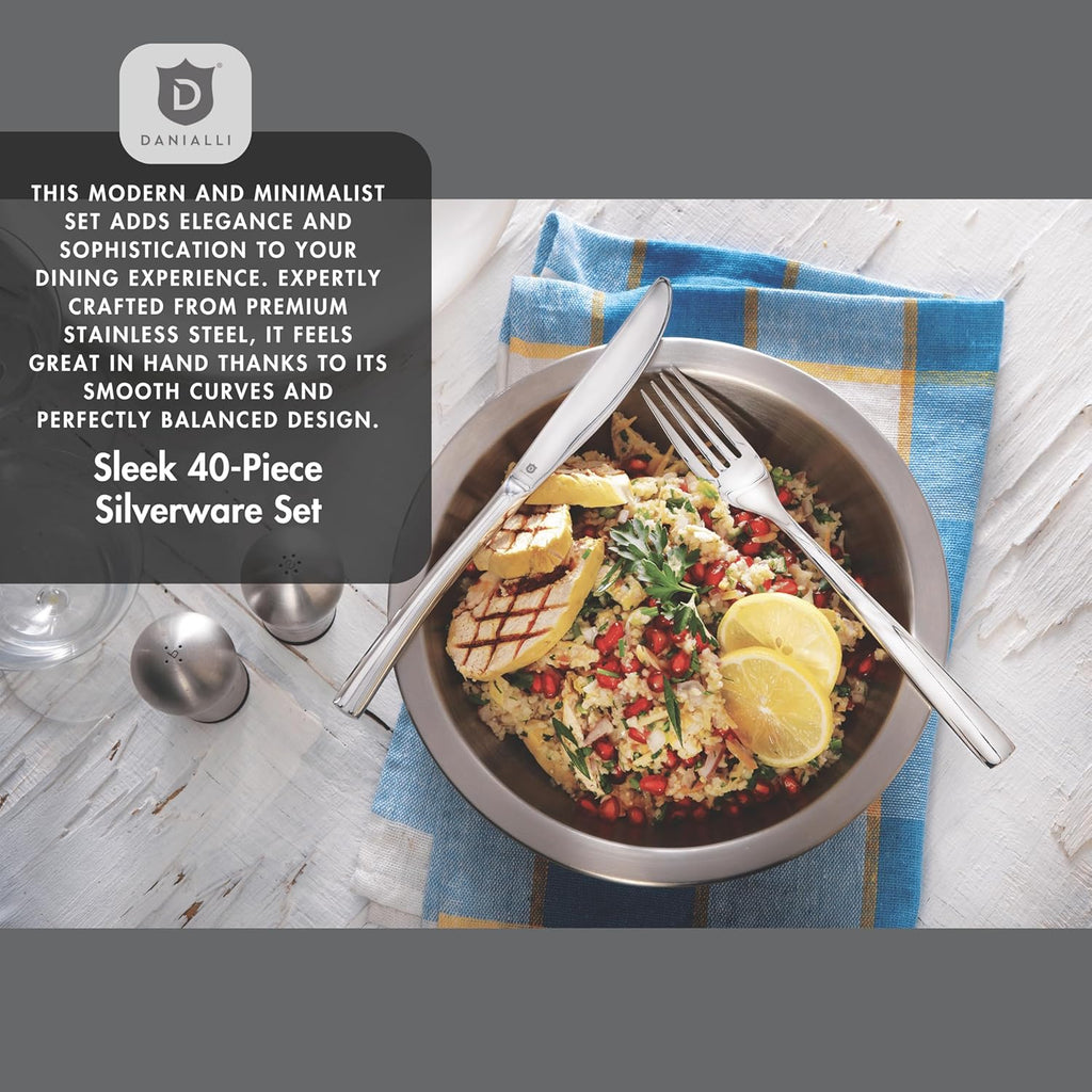 Modern Sleek Silverware Set - 18/10 Stainless Steel Flatware Set for Elegant Dining - Dishwasher Safe Cutlery Set