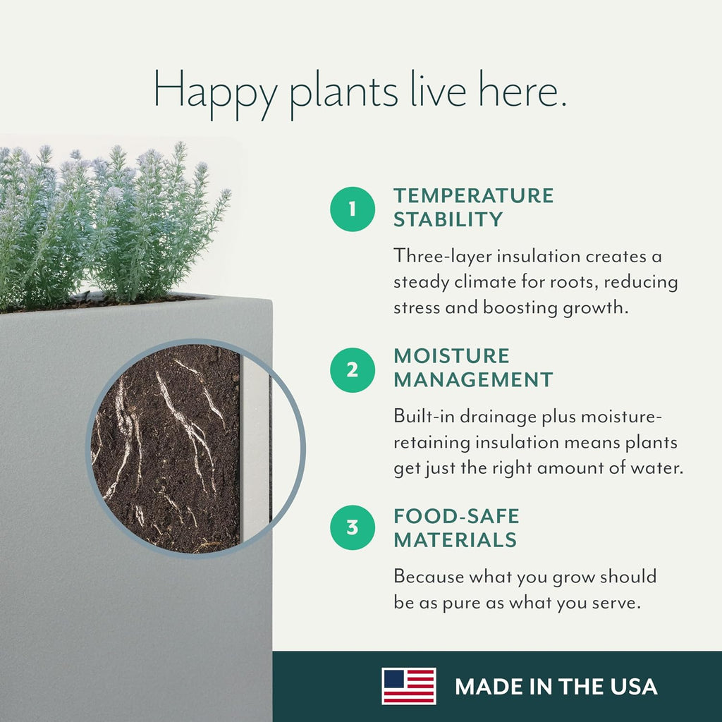 Kensington Tall Modern Outdoor/Indoor Column Planter - 16" x 16" x 36" H - Lightweight Weather Resistant Stone-Look