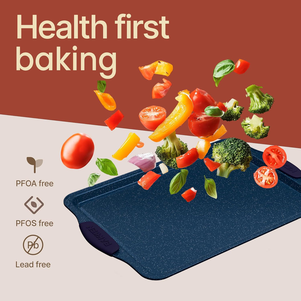 Kitchen Pan Set - Nonstick Coating, Carbon Steel Bakeware Sets with Blue Silicone Handles, Kitchen Essentials, PFOA