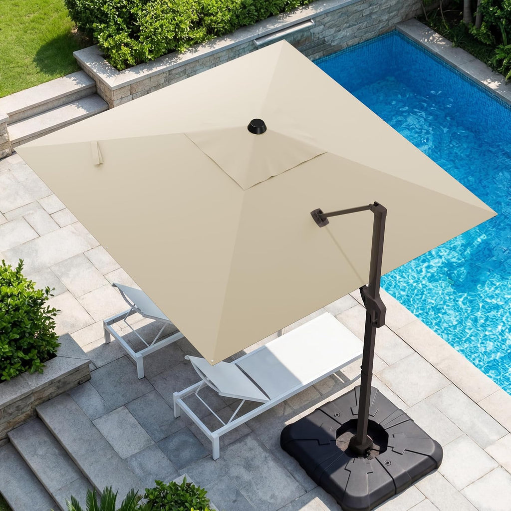 10X10 FT Cantilever Umbrella with Base Included, Large Offset Patio Umbrella 6 Angle Tilts & 360° Rotation