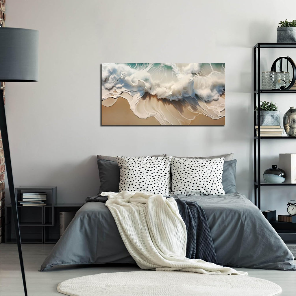 Ocean Waves Canvas Wall Art , Beach Scenery View Home Decor Picture, Sea Waves Canvas Wall-Decoration, Seaside Scene