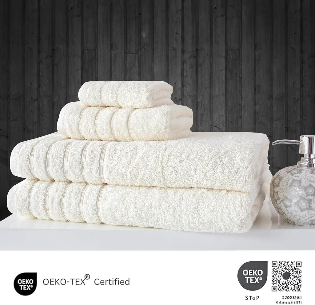 Luxury 4 Piece Towels Set, Made with 100% Turkish Cotton, Highly Absorbent & Comfy, Includes 2 Bath Towels, 1 Hand