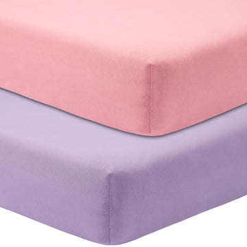 Crib Sheets for Boys Girls, 100% Cotton Fitted Crib Sheet 2 Pack for Standard Crib and Toddler Mattress, Super Soft