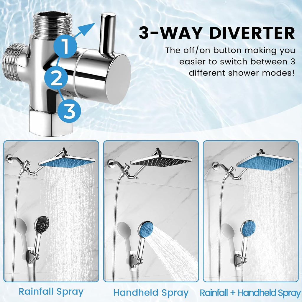 Rain Shower Head with Handheld, 11.8 Inch High Pressure Handheld Shower with Multi Spray Modes