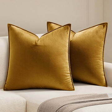Decorative Mustard Yellow Velvet Throw Pillow Covers for Couch 20x20