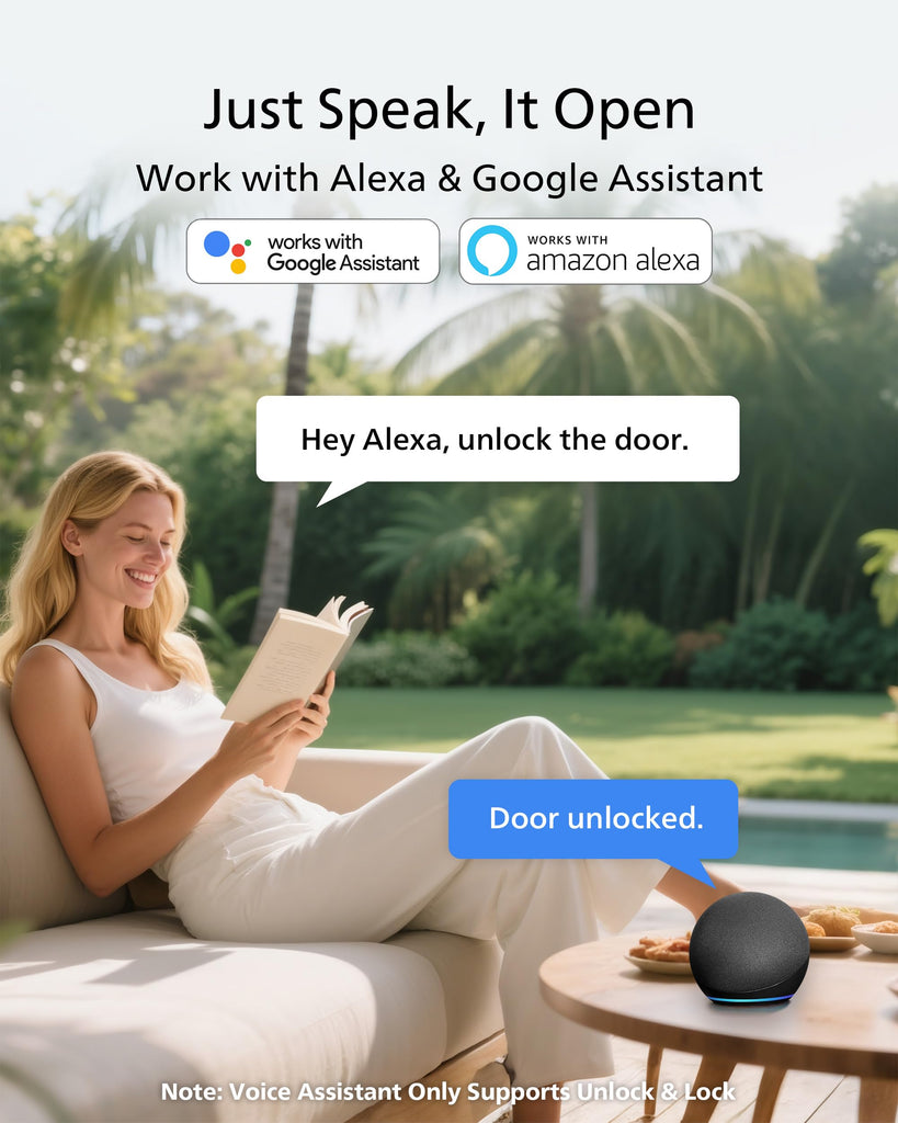 WiFi Keypad Door Lock with Handle, Built-in WiFi, APP Remote Control, Voice & Fingerprint Unlock, Smart Locks for