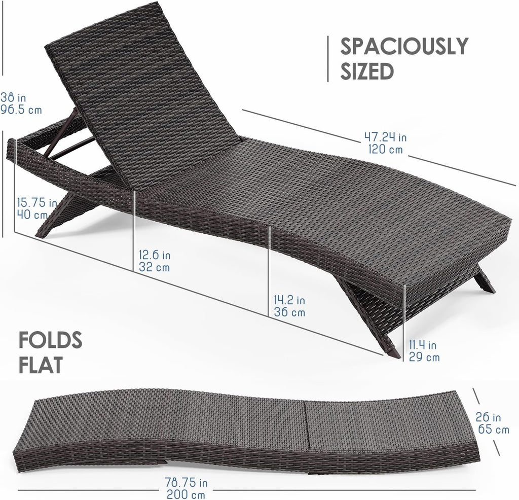 Chaise Lounge Chair Outdoor Set of 2, Wicker Patio Lounge Chair, Outdoor Lounge Chair with Reclining Backrest