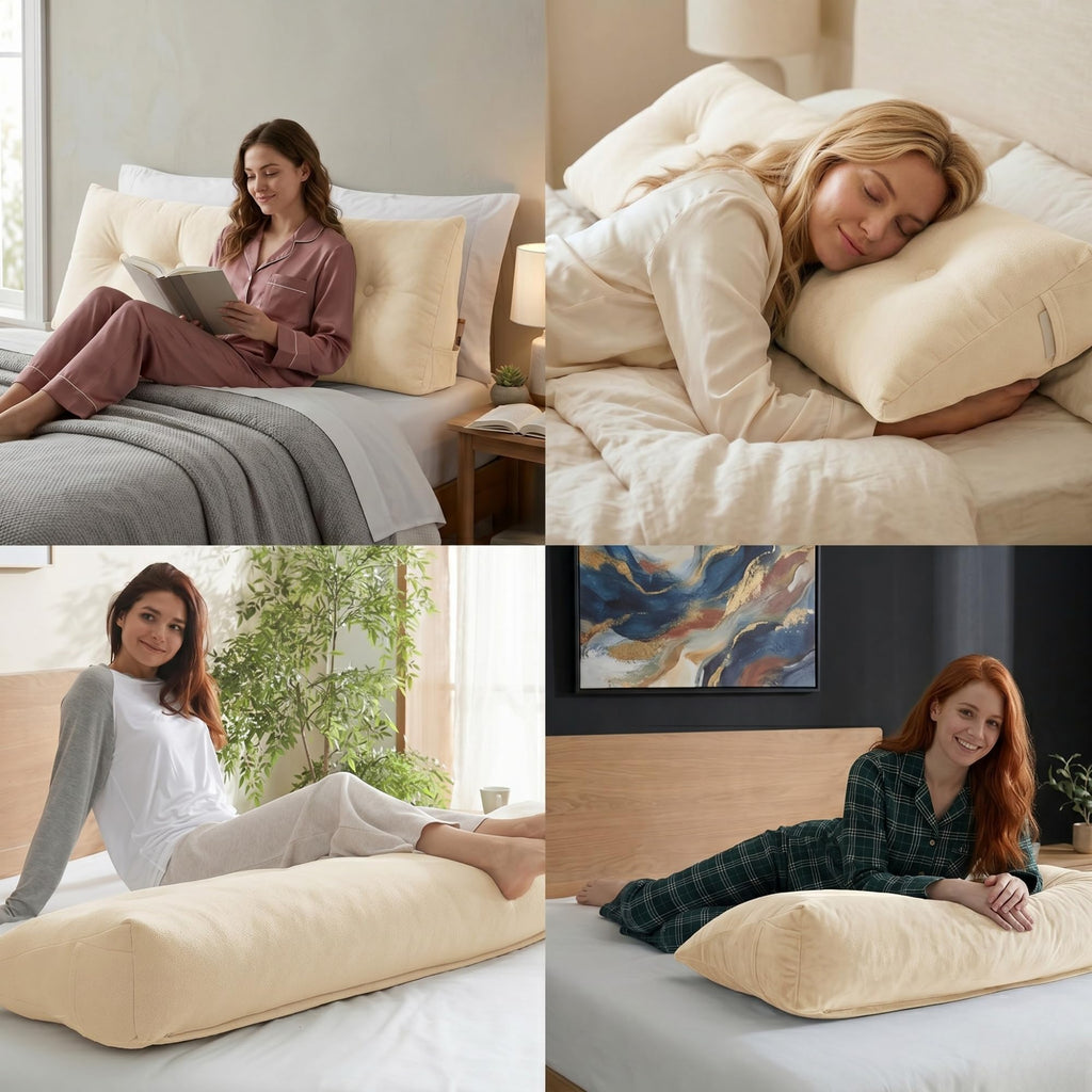 Memory Foam Headboard Pillow, Lumbar Support, Boucle, Cream, King