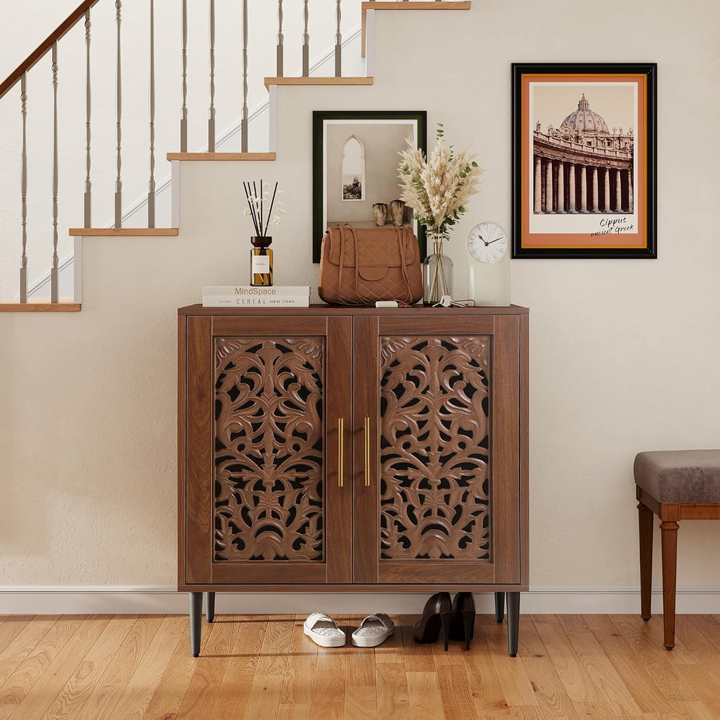 Vintage Hollow Carving Accent Cabinet with 2 Doors | Sideboards and Buffets with Storage, Credenza with Adjustable