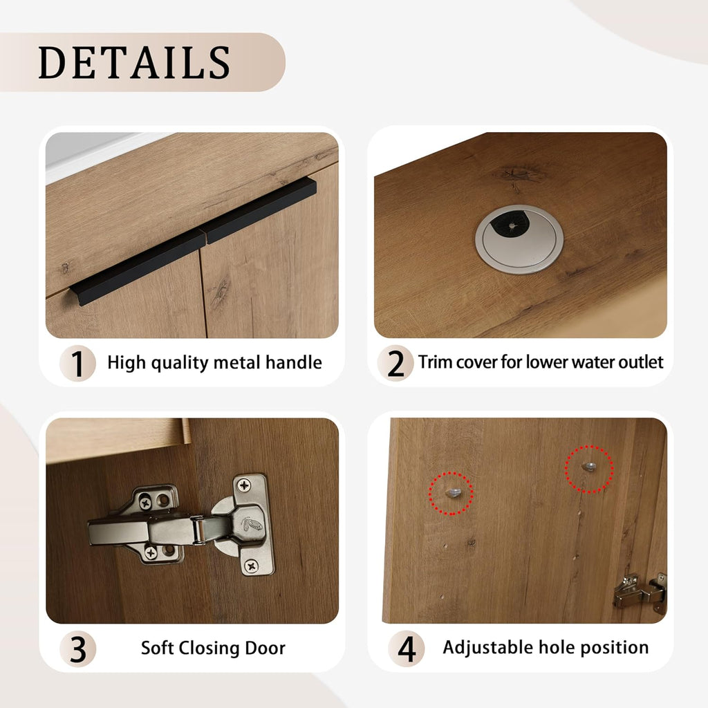 36-Inch Bathroom Vanity with Sink Mid-Century Bathroom Vanities with Top Basin Floor Wood Bathroom Sink Cabinet