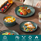 Starry Plates and Bowls Sets for 8, 24 Pieces Green Dinnerware SetsModern Stoneware Dishes Set