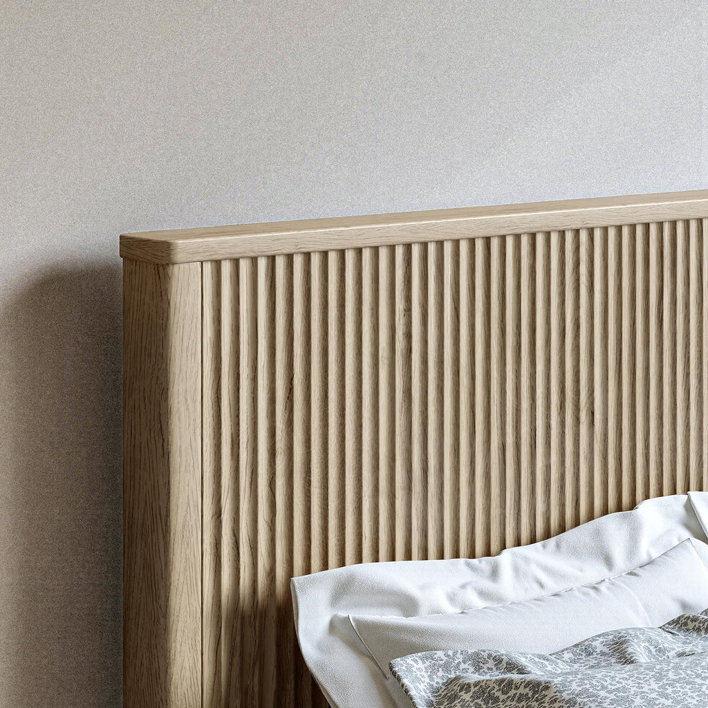 Fluted Oak King Bed Frame with 51'' Headboard & Storage Bench