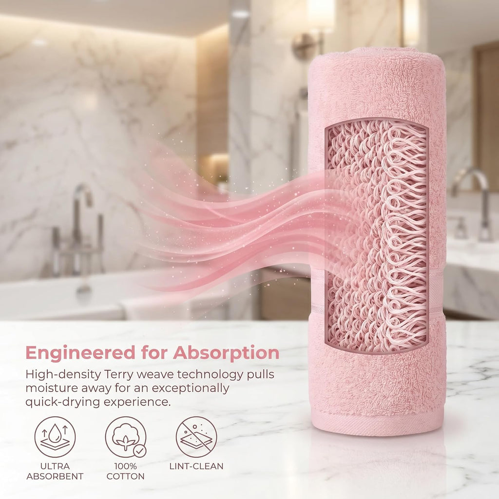100% Turkish Combed Cotton Bath Towel Set, Blush Pink, 8-Piece | Plush thick, non-fading, 2 Bathroom Towels, 2 Hand