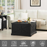 Farmhouse Coffee Table with Large Hidden Storage Compartment, Rustic Black Square Center Table