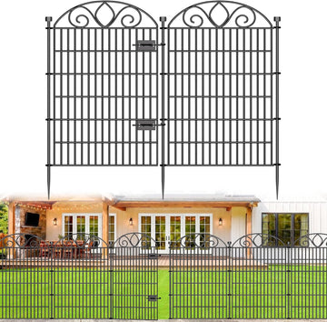 10 Panels No Dig Tall Garden Fence with Gate - 44" H X 23.6' L Rustproof Metal Dog Fence Outdoor for Yard, Decorative