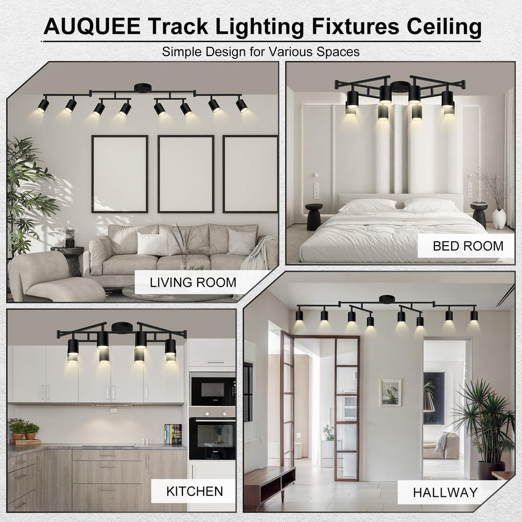 8 Light Track Lighting Fixtures Ceiling, Matte Black Kichen Track Lighting Fixtures, Rotatable Light Heads