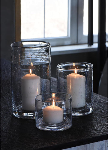 Hurricane Candle Holders Glass Cylinders Set of 3 (10" 7" 4") | Clear Seeded Bubbles, Cylinder Vases For Pillar