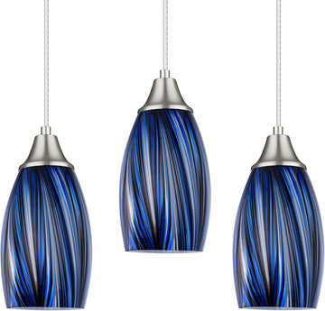 Dark Blue Glass Mini Pendant Lights for Kitchen Island 3Pack Blown Art Glass Pendant Lighting Shade Hanging Pendant