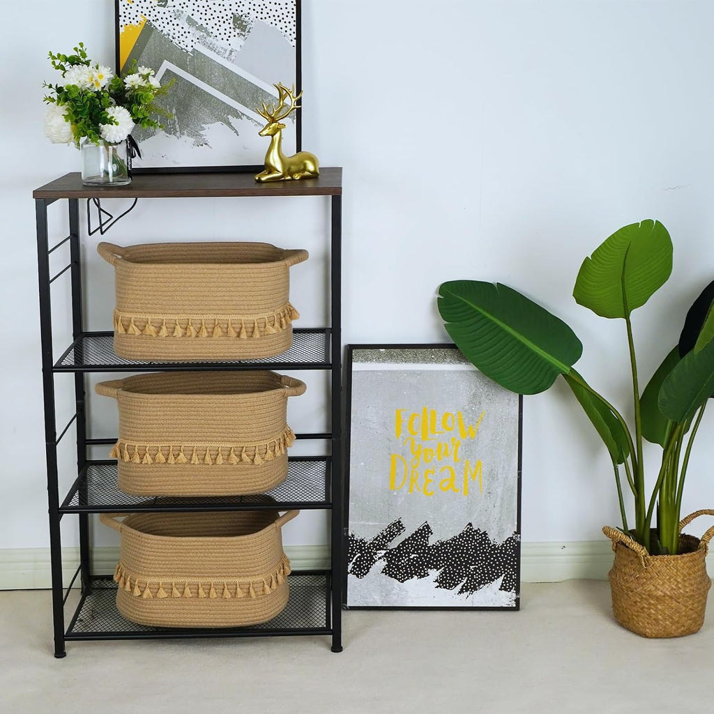 Storage Basket 3 Pack for Organizing, Rope Cotton Baskets for Toy, Clothes, Blankets, Decorative Basket , Jute