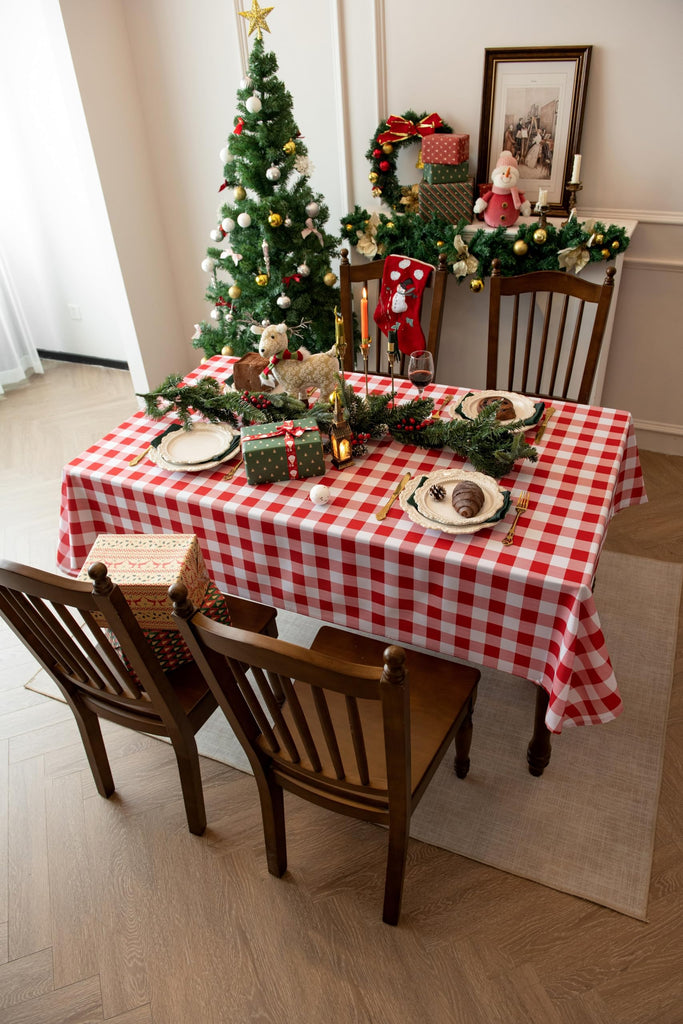 Waterproof Checkered Tablecloth Fabric - Rectangle 58x84 Inch Classic Gingham Buffalo Plaid Table Cloth for