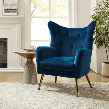 Velvet Accent Chair, Modern Wingback Arm Chair with Metal Gold Legs, Velvet Tufted Upholstered Single Sofa Chair