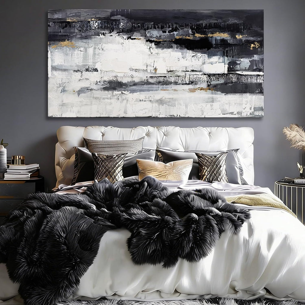 Large Abstract Wall Art, Black and White Wall Decor, Modern Printed Canvas Artwork for Walls, Living Room, Bedroom