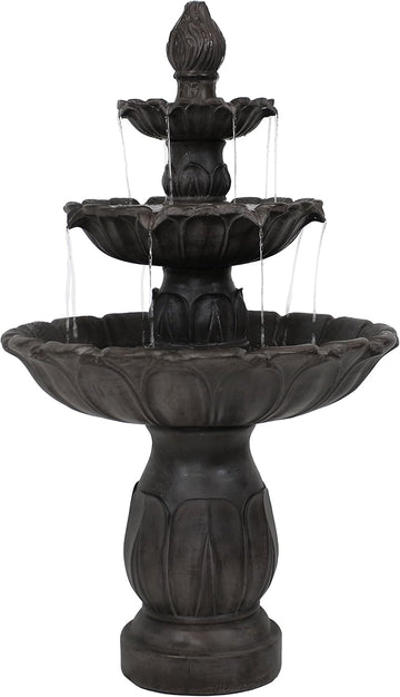 Classic Tulip 46" Tiered Outdoor Water Fountain - 3-Tiered Outdoor Fountain - Dark Brown