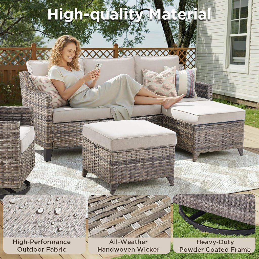 Outdoor Patio Furniture Set-7 Pieces All-Weather Wicker Outdoor Furniture with Swivel Patio Chairs Outdoor Patio