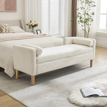 64.7" W Ottoman with Storage Bench End of Bed with Removable Pillows Upholstered Storage Ottoman Bench Living Room