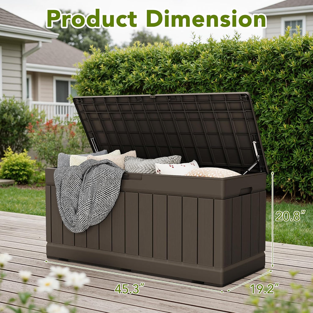 78 Gallon Deck Box, Waterproof Resin Outdoor Storage Box | Outdoor Storage Bench Lockable for Outside and Patio