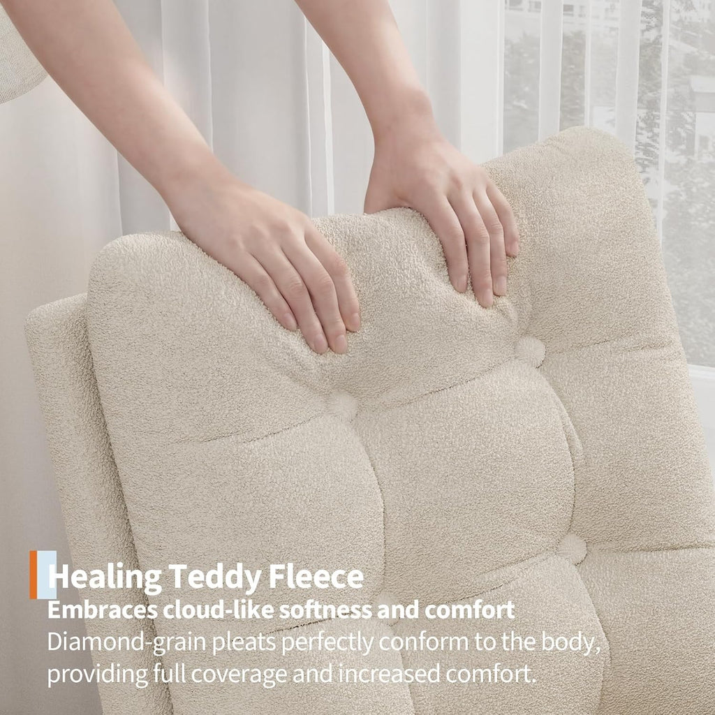 Modern Rocking Chair -Beige | Comfortable Recliner Rocker with Side Pocket, Soft Linen Upholstered Glider Chair