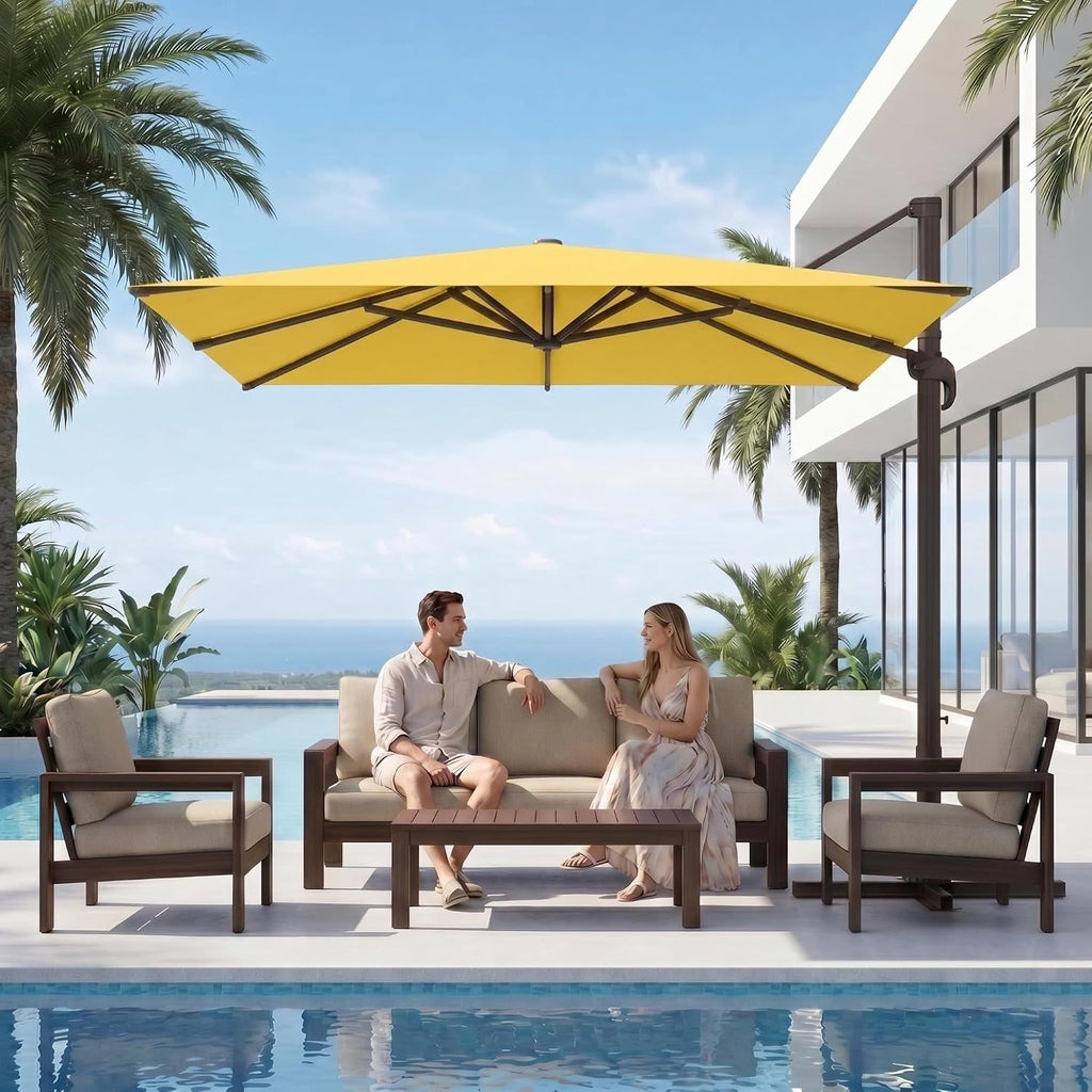 10x10 FT Cantilever Patio Umbrella with Base Included, Large Square Aluminum Offset Outdoor Pool Umbrella