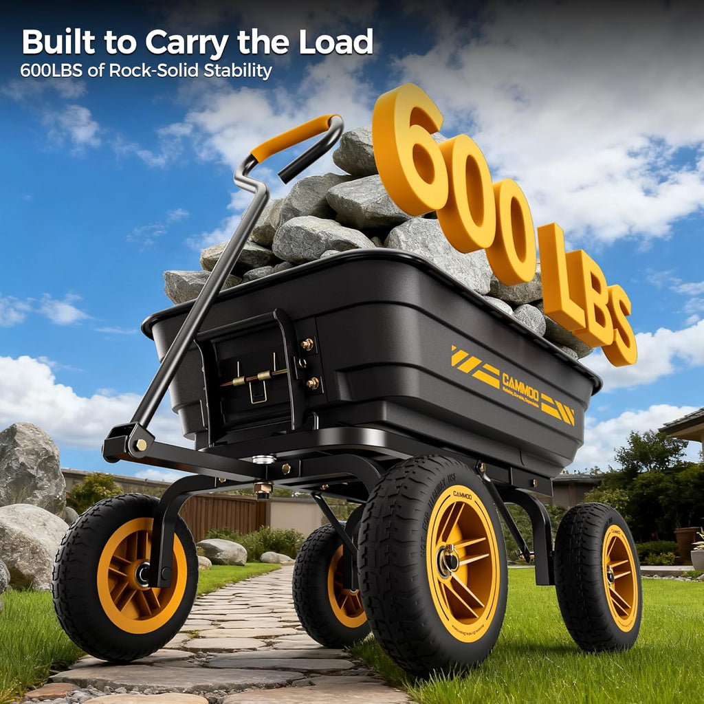 10-in NO-Flat Tires 600lb Garden Dump Cart 4 Cu.Ft. Wheelbarrow | Garden Wagon Quick-Release Dumping Garden Cart