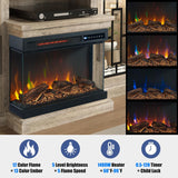 59 Inch LED Fireplace TV Stand with 3-Sided Glass, Modern Highboy Entertainment Center for TVs up to 65 Inches, Adjustable Flame Colors, Grey Wash