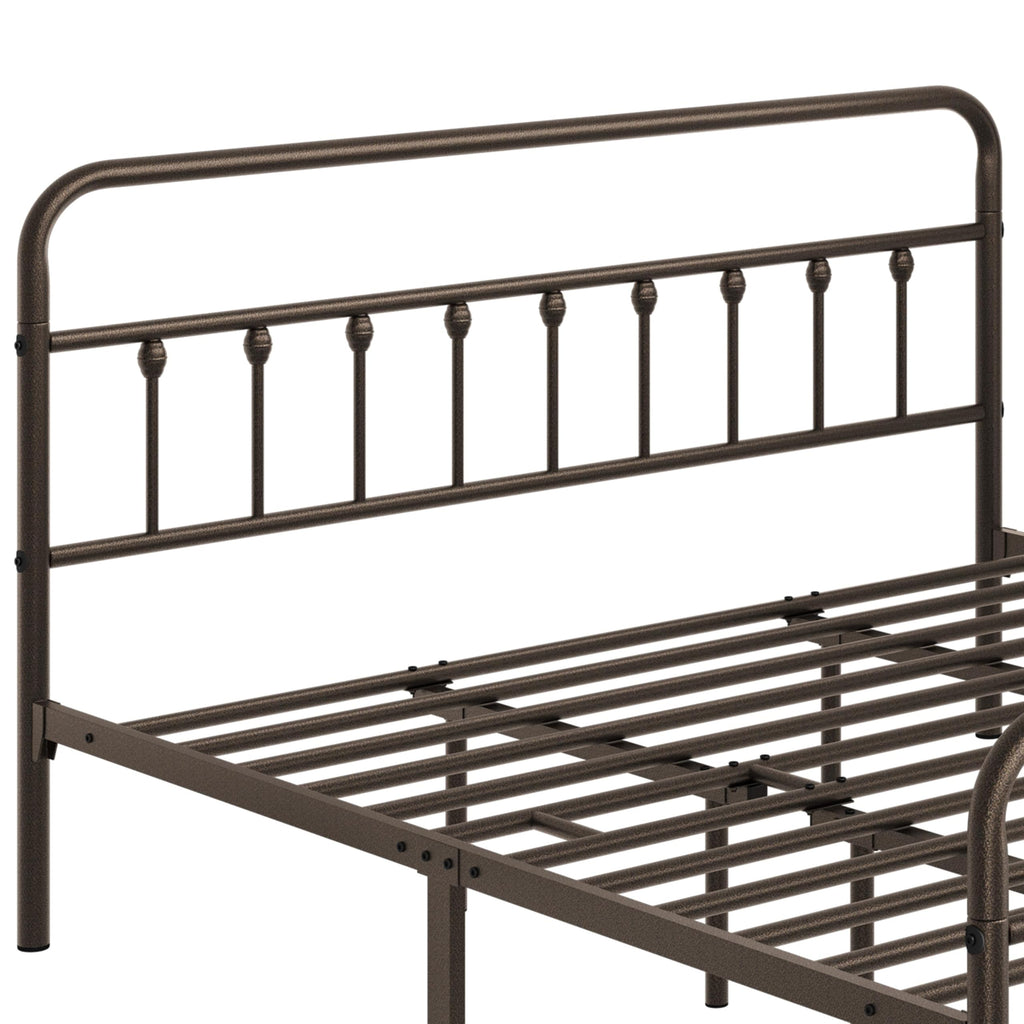 King Metal Bed Frame, Victorian Style Headboard, Bronze
