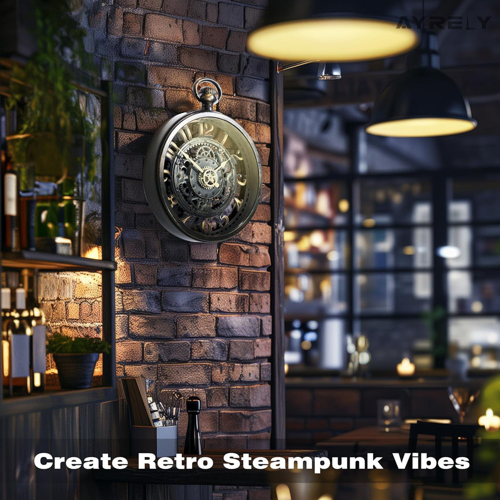 Decorative Wall Clock - Oversized 3D Steampunk Large Wall Clock, Vintage Industrial Steampunk Large Clock for Living Room Décor