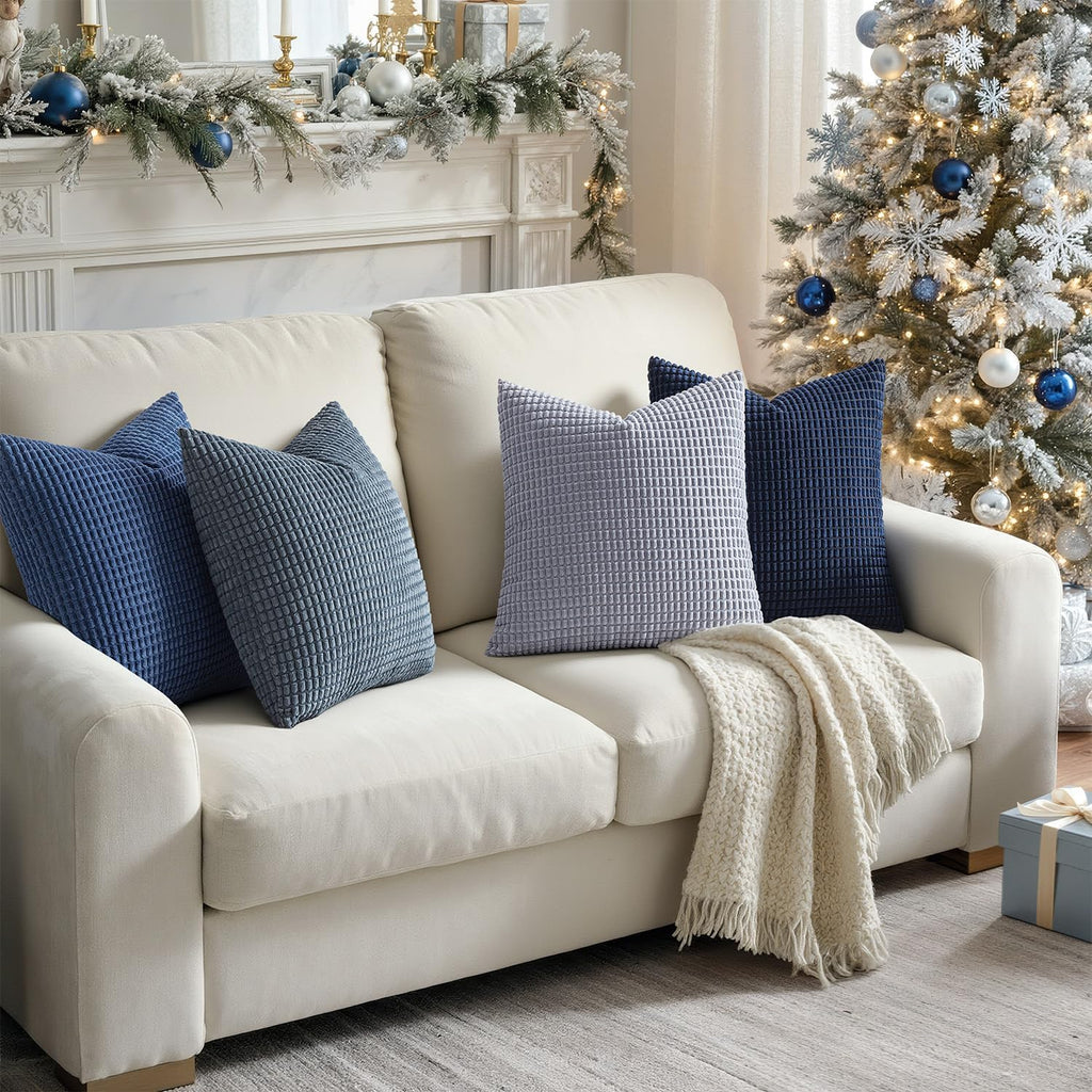 Blue Decorative Pillow Covers 18x18 Inch Set of 4 Boho Western Farmhouse Home Decor Couch Throw Pillows Summer