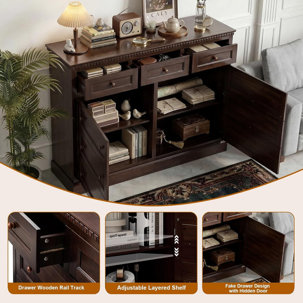 60" Sideboard Buffet Cabinet with Storage, Farmhouse Credenza with 2 Doors and 3 Drawers