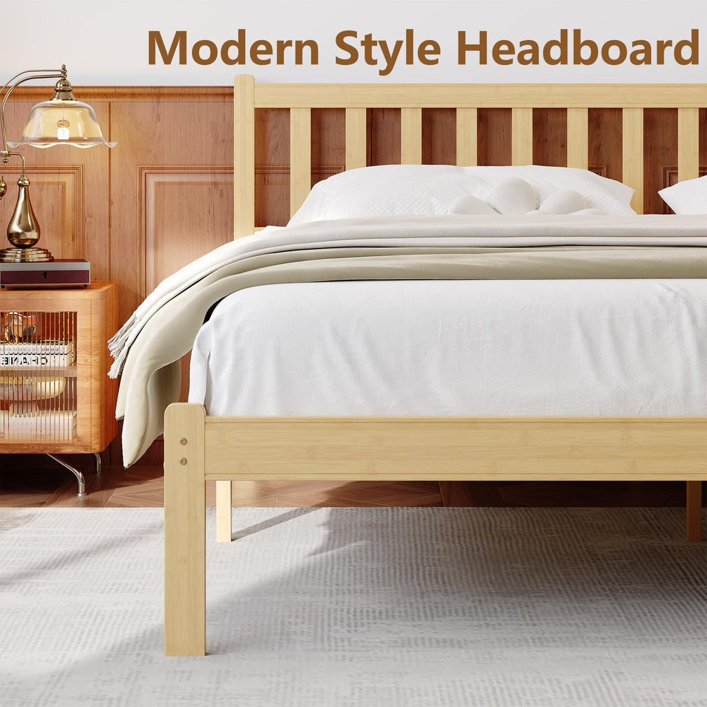 14 in High Solid Bamboo Wood Platform Queen Bed Frame with Headboard, Bed Frame Queen Size, Heavy Duty, No Box Spring