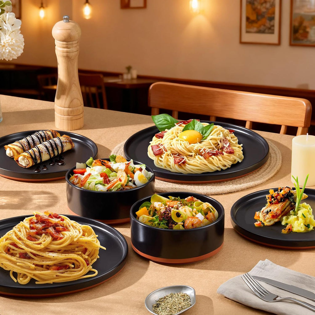 12 Pieces Porcelain Dinnerware Sets, Premium Plates and Bowls Set, High-Fired Ceramic Dishes Set for 4